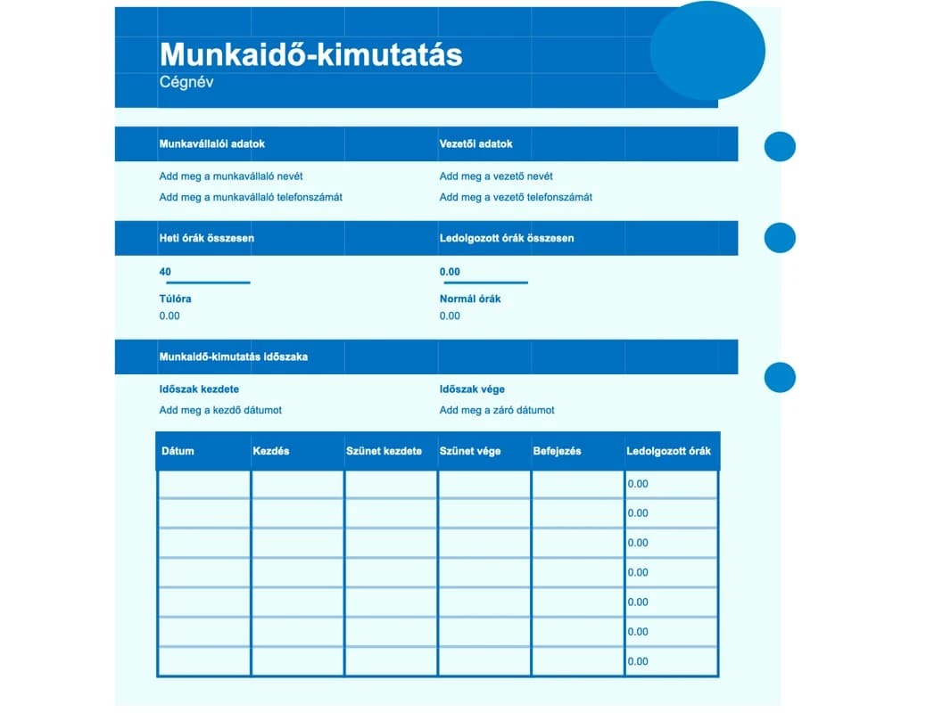 Egyszerű munkaidő-nyilvántartás Excel sablon előnézete